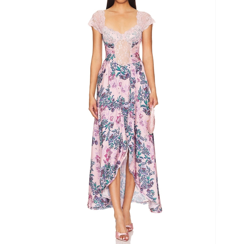 Intimately Free People Bad For You Bodysuit Maxi Dress Dusty Rose Floral‎